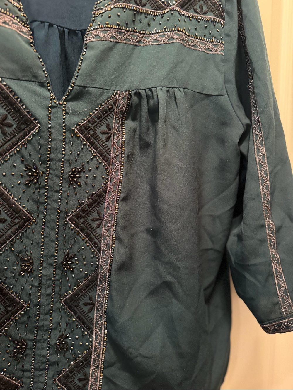MNM Couture Teal Embroidered V-Neck Tunic - Picture 6 of 8